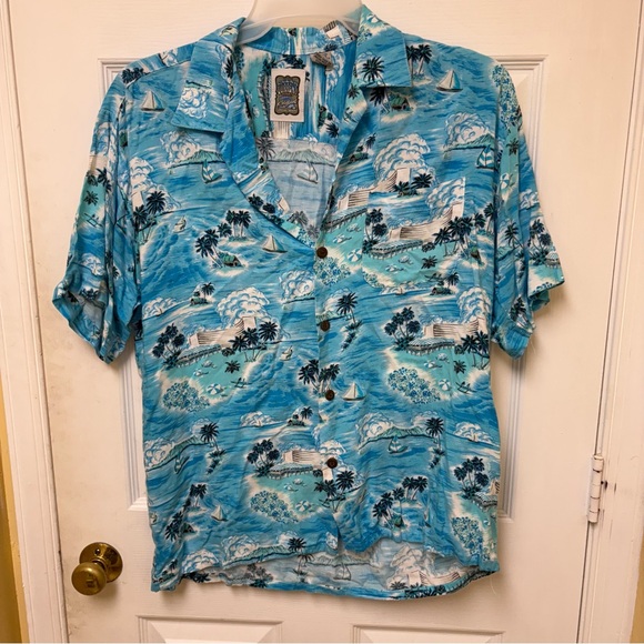 Ocean Current Blue Tropical Print Shirt - Picture 1 of 5